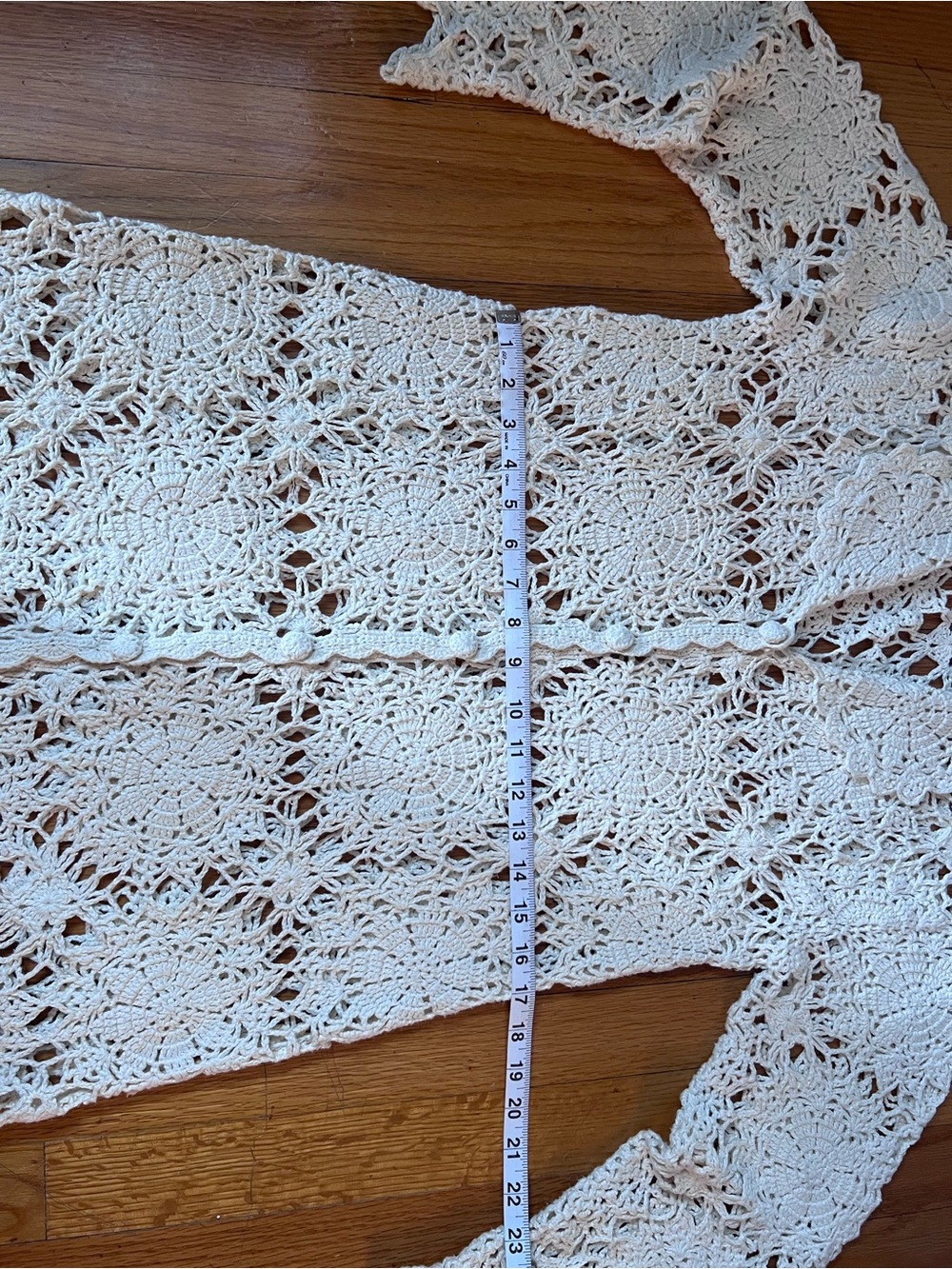 Newport News Cream Crochet Long Cardigan Duster with Scalloped Edges S - Picture 10 of 16